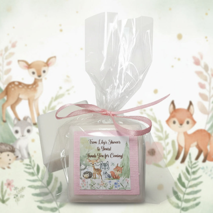 baby shower favor soaps woodland theme in pink