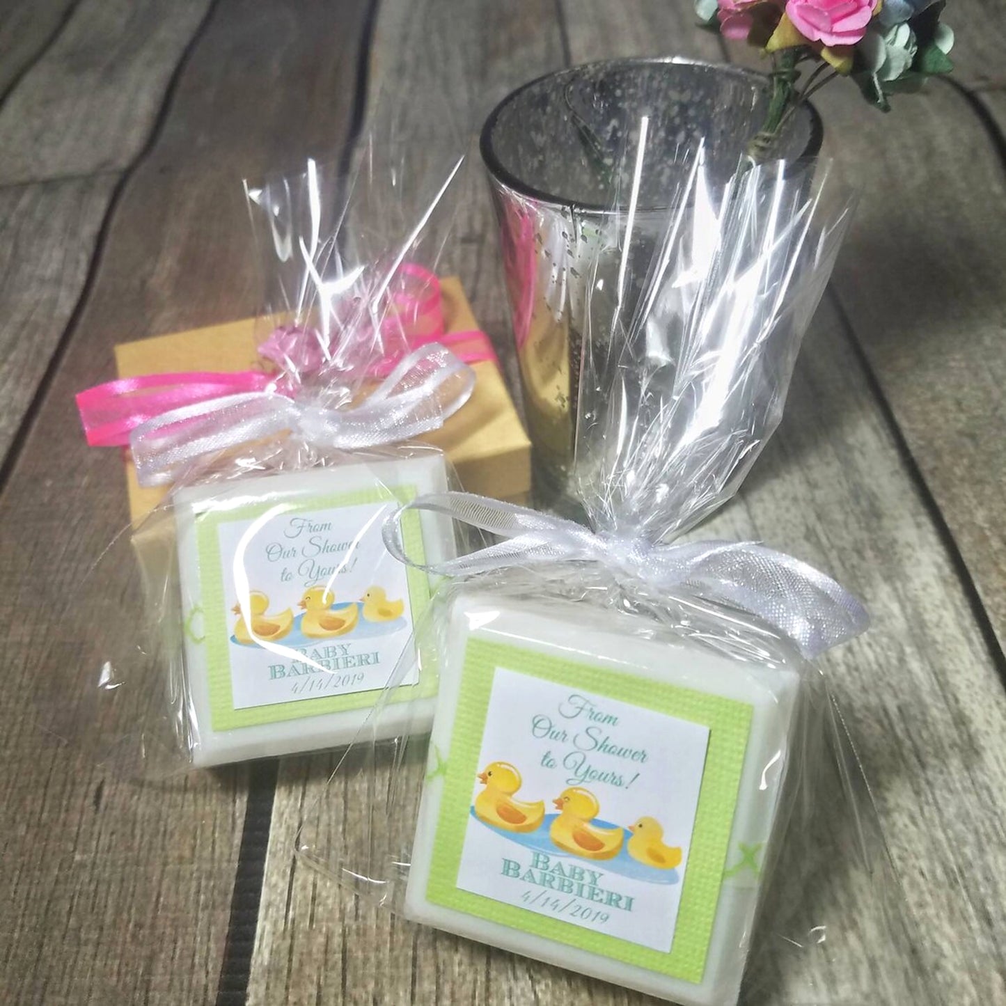 Green duck soap favors for baby shower