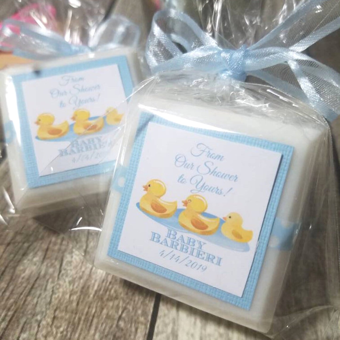 Baby blue baby shower duck soap favors