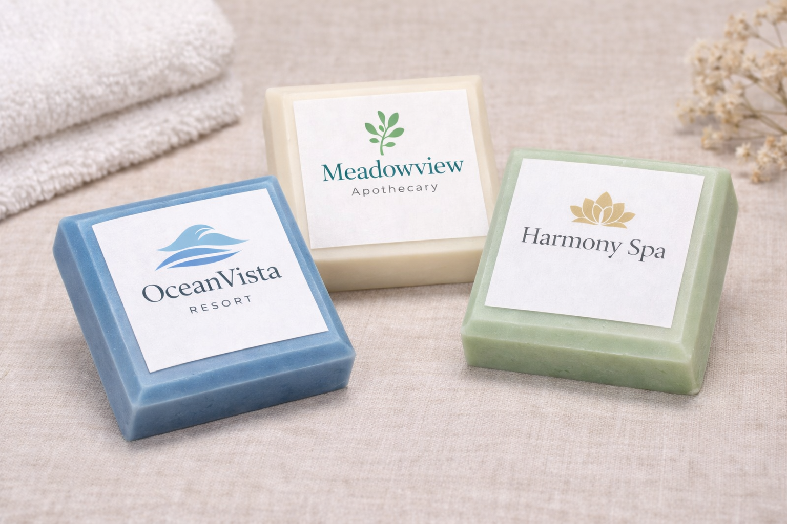 branded soap examples with business logos on handmade soap