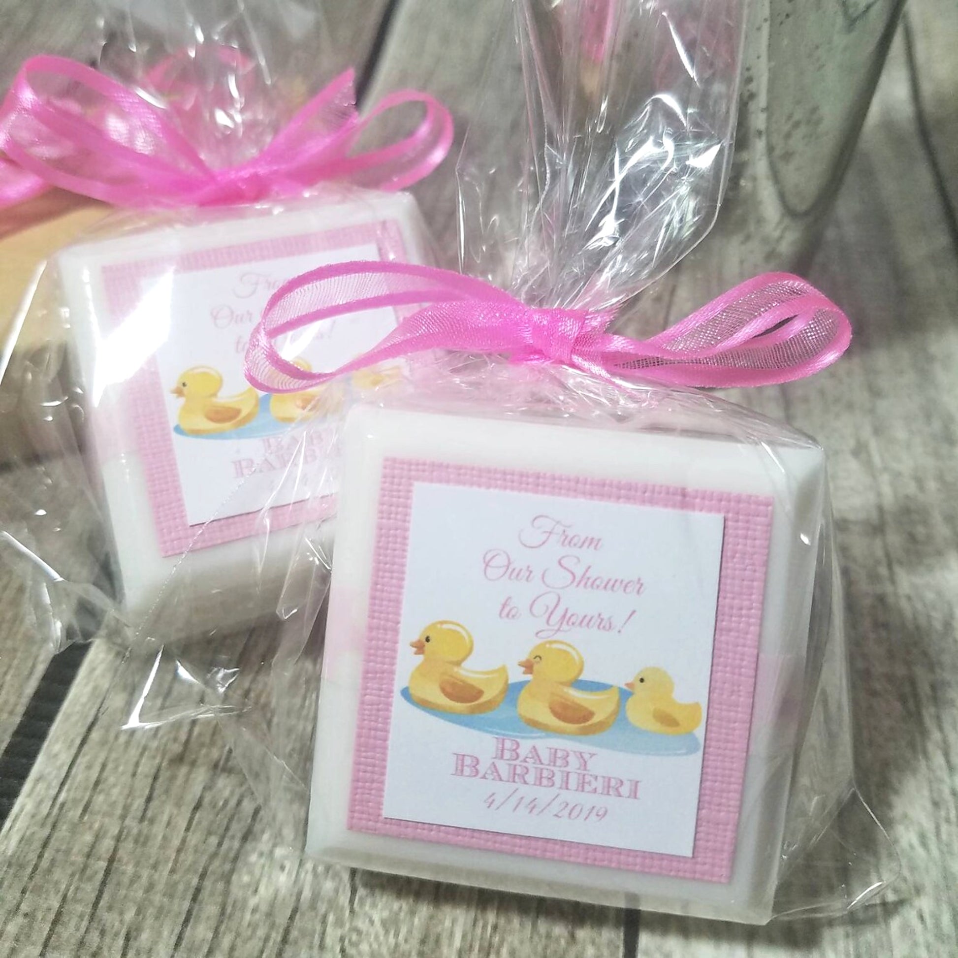 Pink baby duck soap favors for kids party